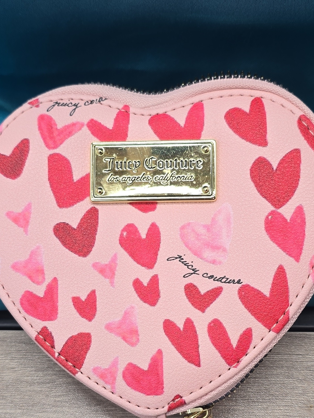 Juicy Couture Pink & Red Heart Zip Card Holder